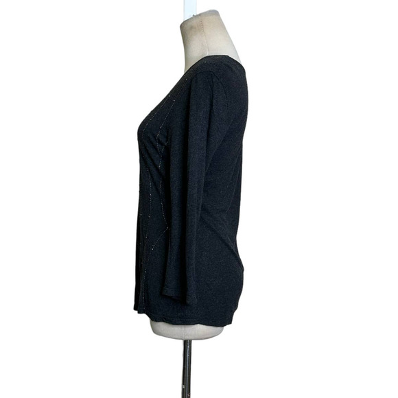 Coldwater Creek gray embellished 3/4 sleeves casual top size Small - Picture 2 of 10